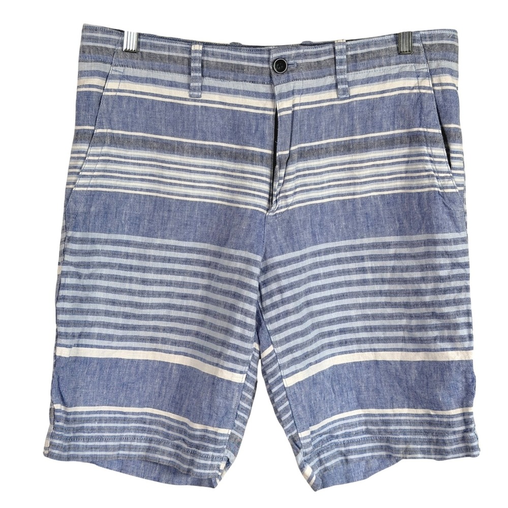 Banana Republic Shorts Mens 32 Blue Striped 100% Linen Flat‎ Front Casual Summer